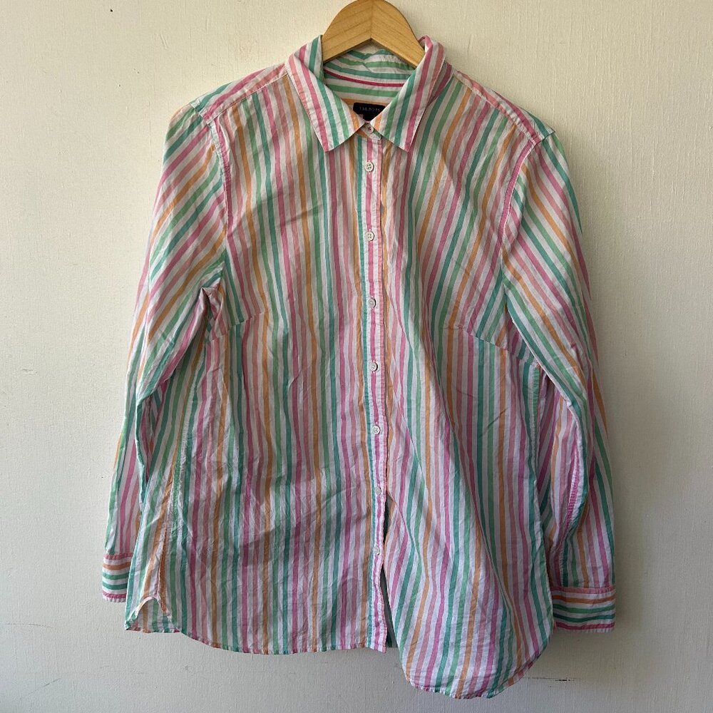 Talbots Pastel Striped Blouse Womens Large Collared Button Front Preppy Easter